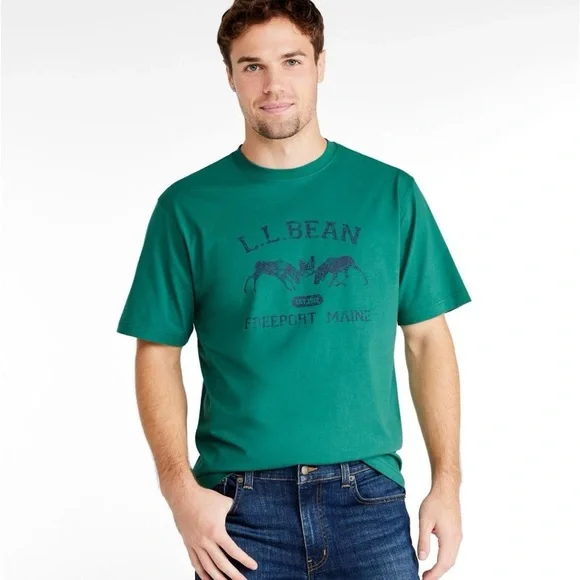 L.L.Bean Men's Carefree Unshrinkable Tee Short-Sleeve medium green - Picture 4 of 4